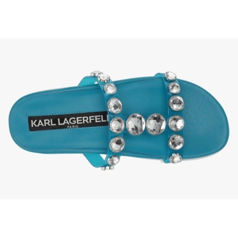 Karl Lagerfeld Belinda Diva Blue Rhinestone Slide Platform Sandals 8M New - Picture 5 of 12
